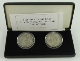 USA Silver Dollars (2) "First & Last Morgan Dollars" 1878 & 1921. GF in a Jubilee Mint box with