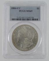 USA Morgan Silver Dollar 1884-CC, slabbed PCGS MS65.