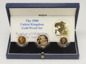 Three coin set 1988 (£2, Sovereign & 1/2 Sov) Proof FDC boxed as issued