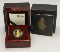 Twenty Five Pounds 2017 "Queens Beasts" (The Unicorn of Scotland). Gold proof FDC boxed as issued