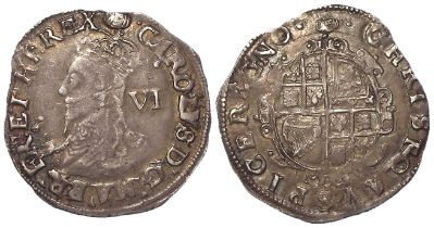 Charles I silver Sixpence mm. tun, S.2813, 2.82g, toned nVF
