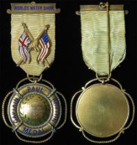 Captain Paul Boyton unmarked silver gilt medal for the "World's Water Show" engraved with the