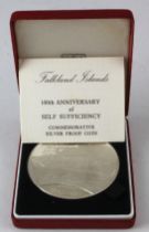 Falklands Twenty Five Pounds 1985 "100th Anniversary of Self Sufficiency" Silver Proof (150g) FDC