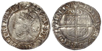 Elizabeth I hammered silver Sixpence 1591/0 overdate, mm. hand, S.2578B, 2.71g, slightly bent VF