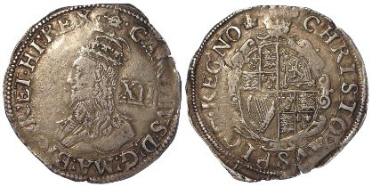 Charles I silver Shilling mm. crown, plume above shield, S.2793, 5.97g. Toned aVF, a little weak