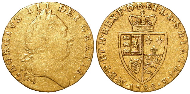 Guinea 1788 F/GF in a modern capsule.