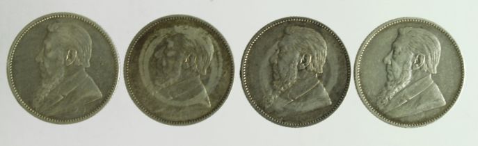 South Africa Shillings (4): 1894 nVF, 1895 VF, 1896 nVF, and 1896 GVF.