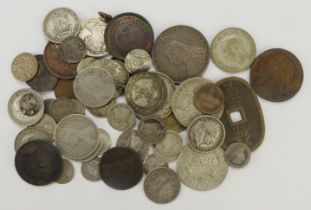 GB & World Coins (55) 17th-20thC assortment, mostly silver, mixed grade, a few holed.