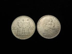 Czechoslovakia (2) silver 20 Korun: 1933 GVF, and 1937 EF