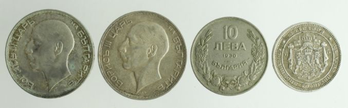 Bulgaria (4): 100 Leva 1934 GVF, 100 Leva 1937 nEF, 10 Leva 1930 VF, and 2 Leva 1882 VF/GVF