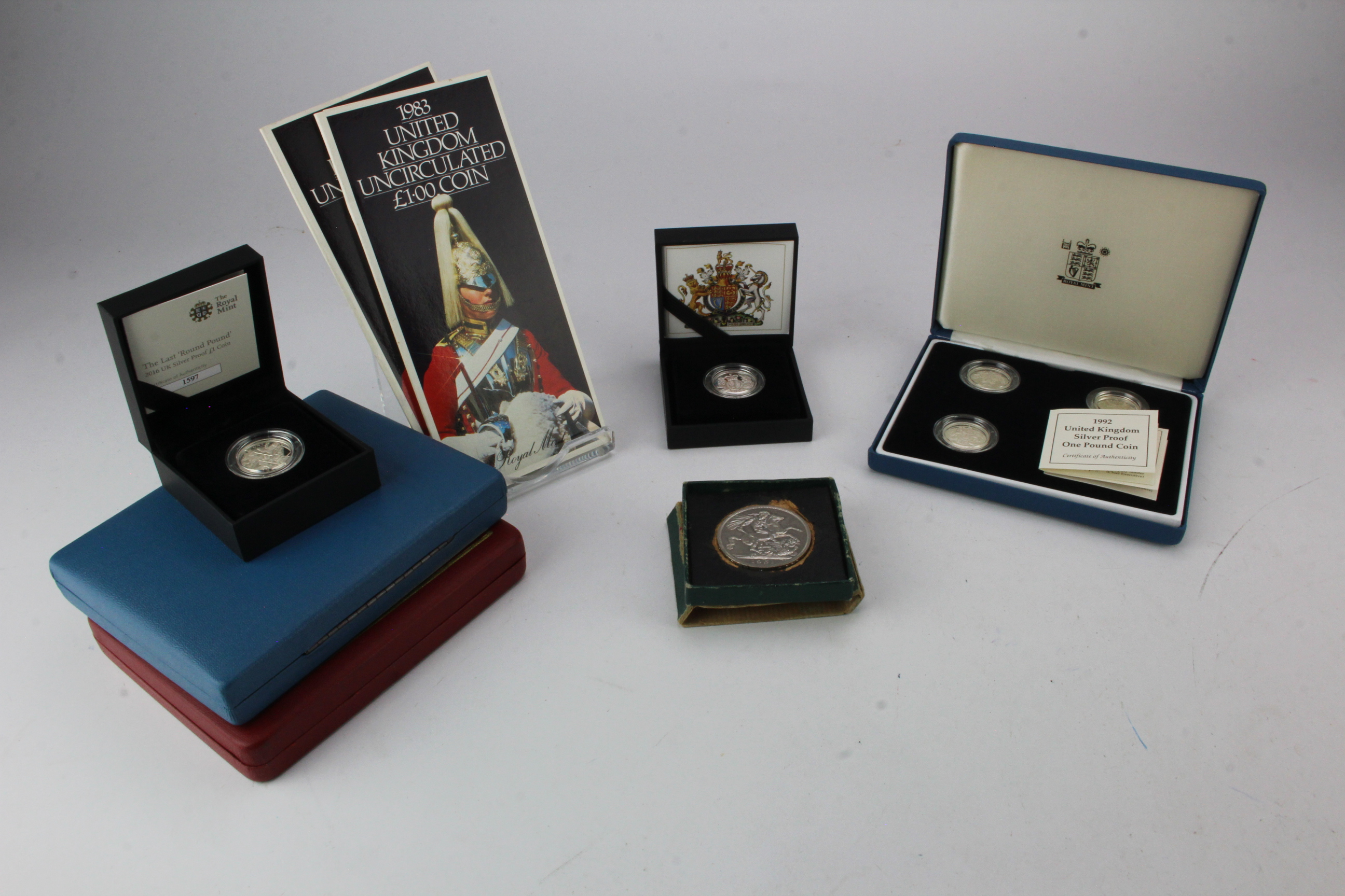 GB Royal Mint silver proofs etc: Silver Proof £1 1987 aFDC cased (without cert); The Royal Arms 2015