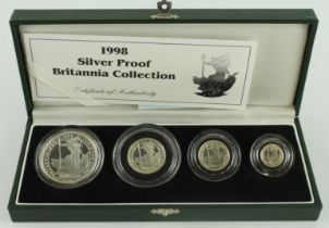 Britannia Silver Four coin set 1998. Proof aFDC. Boxed as issued