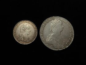 Austria (2) silver: (original) Maria Theresa Thaler 1756 Hall mint, KM# 1816, VF, graffiti right