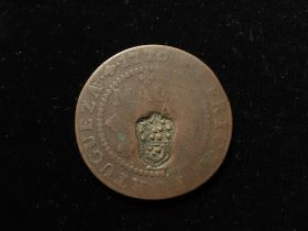 Portuguese Angola countermarked copper Macuta (ND 1837) host coin 1770, Fair, countermark bold.