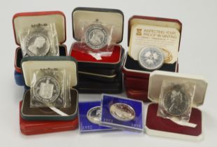 GB & Commonwealth silver proof/BU commemorative coins (14) 1970s, crown-size (one slightly