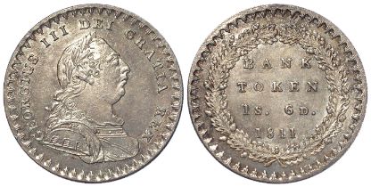 Eighteenpence 1811 silver bank token, S.3771, EF-GEF