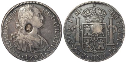 Dollar, George III oval countermark on a Mexico 8 Reales 1792 Mo FM, S.3765A, 26.70g, toned VF,