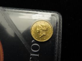 USA gold Dollar 1851 EF, couple of small scratches. Ex. St James's A54, L180.