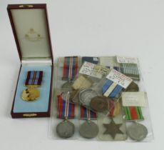 Various British, mostly WW2 medals, some post war, and one large silver hallmarked medallion (12)
