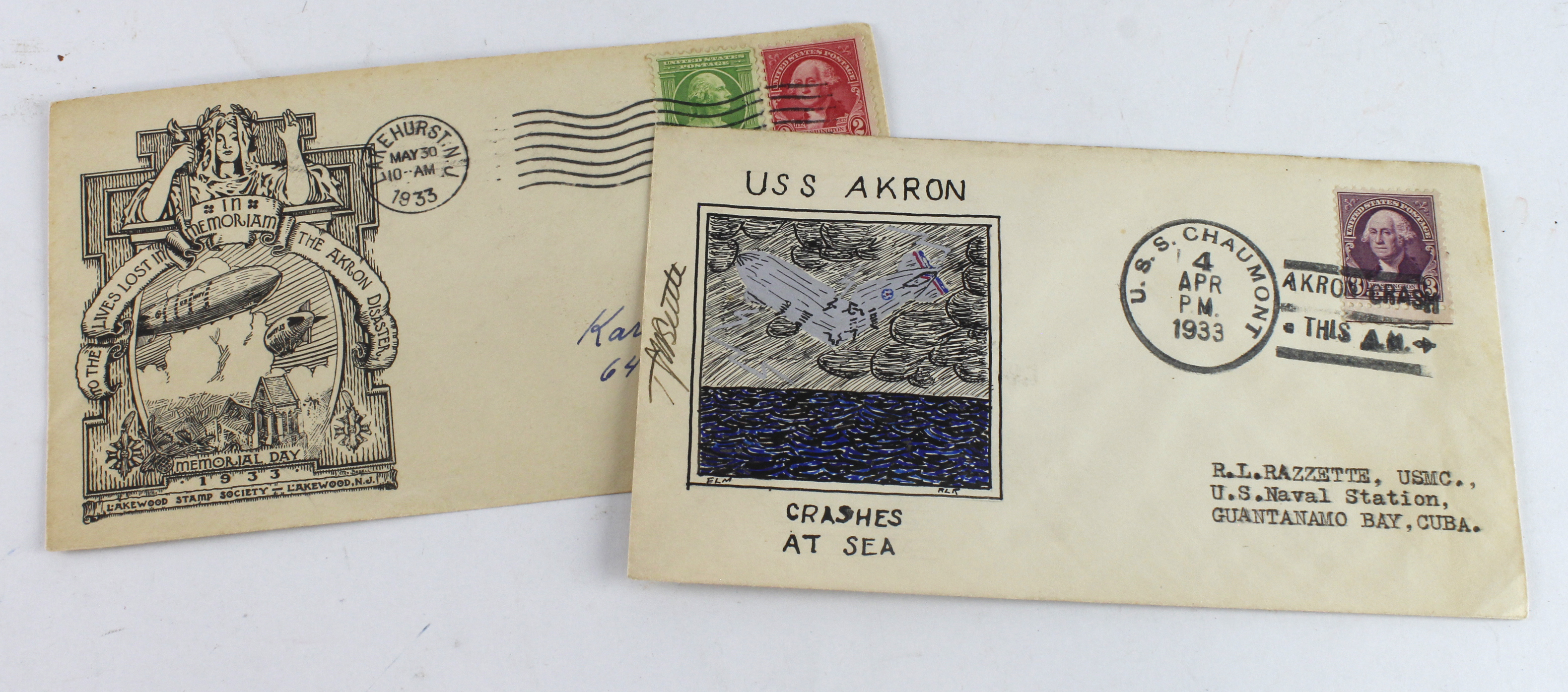 Airship commemorative Crash covers - USS Akron 1933 scarce (2)