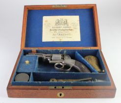 Revolver mid 19th century percussion Beals pattern in fitted case with accessories, Robert Jones