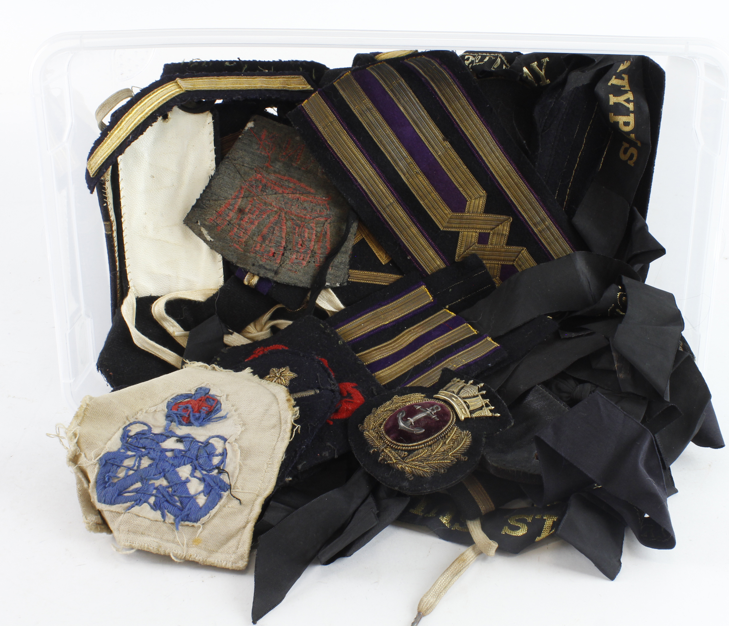 WW2 Royal Naval cloth badges and hat tally’s etc.