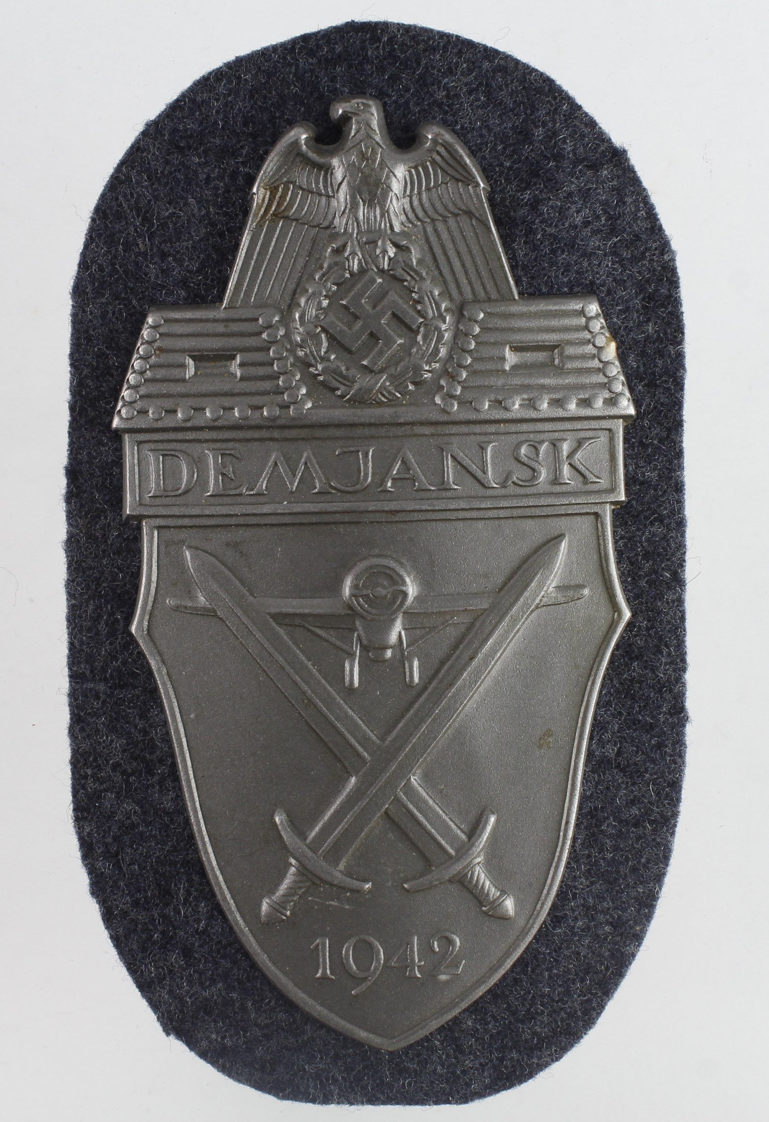 German Demjansk 1942 arm shield with blue grey backing