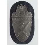 German Demjansk 1942 arm shield with blue grey backing