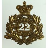 Cheshire Regiment gilt o/r's '22' hollow helmet plate, Victorian.