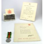 WW2 Home Guard certificate of service, Defence medal, photo and Kent Special Constabulary service