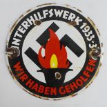 German WW2 enamel plaque Wirhaben Geholfen