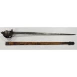 Interesting Cutlass type short sword, straight blade 32", double edged, twin fullers, pierced