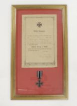 WW1 German Iron Cross 2nd Class with an original 3rd May 1917 dated Certificate for the Iron