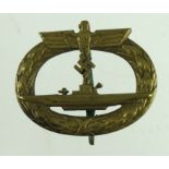 German 3rd Reich 1st Pattern U-Boat badge, old repair to reverse hook