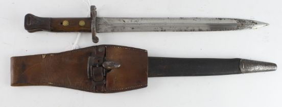 British Pattern 1888 MkI bayonet 2nd type by Wilkinson London, in its MkI scabbard. Manufactured