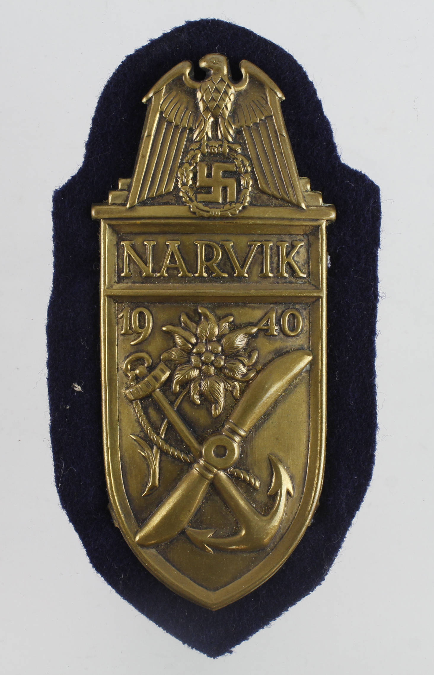 German Kriegsmarine brass type Narvik 1940 arm shield