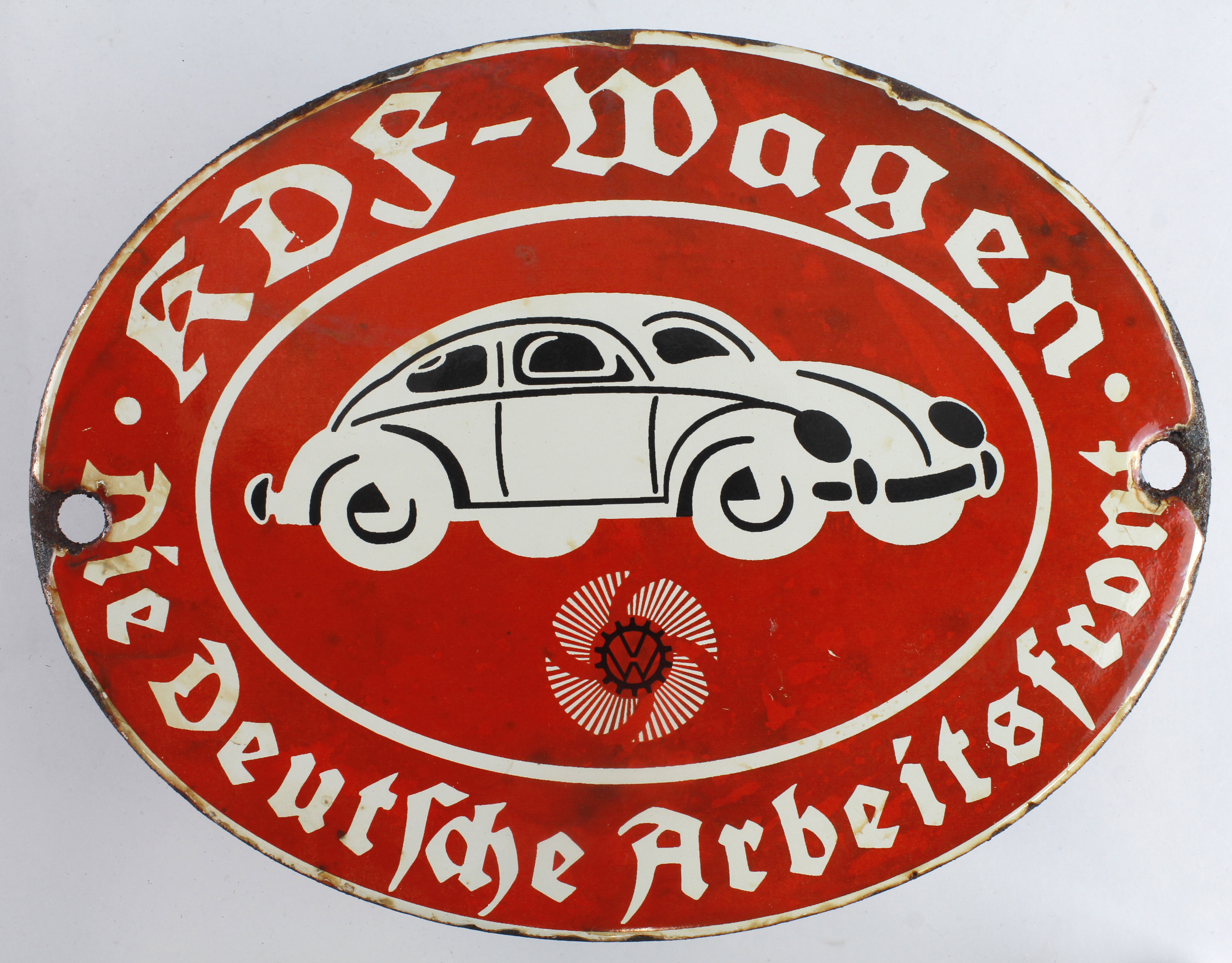 Germany from a one owner collection, a Volkswagen factory enamel sign for the VW Beetle KDF Wagen.