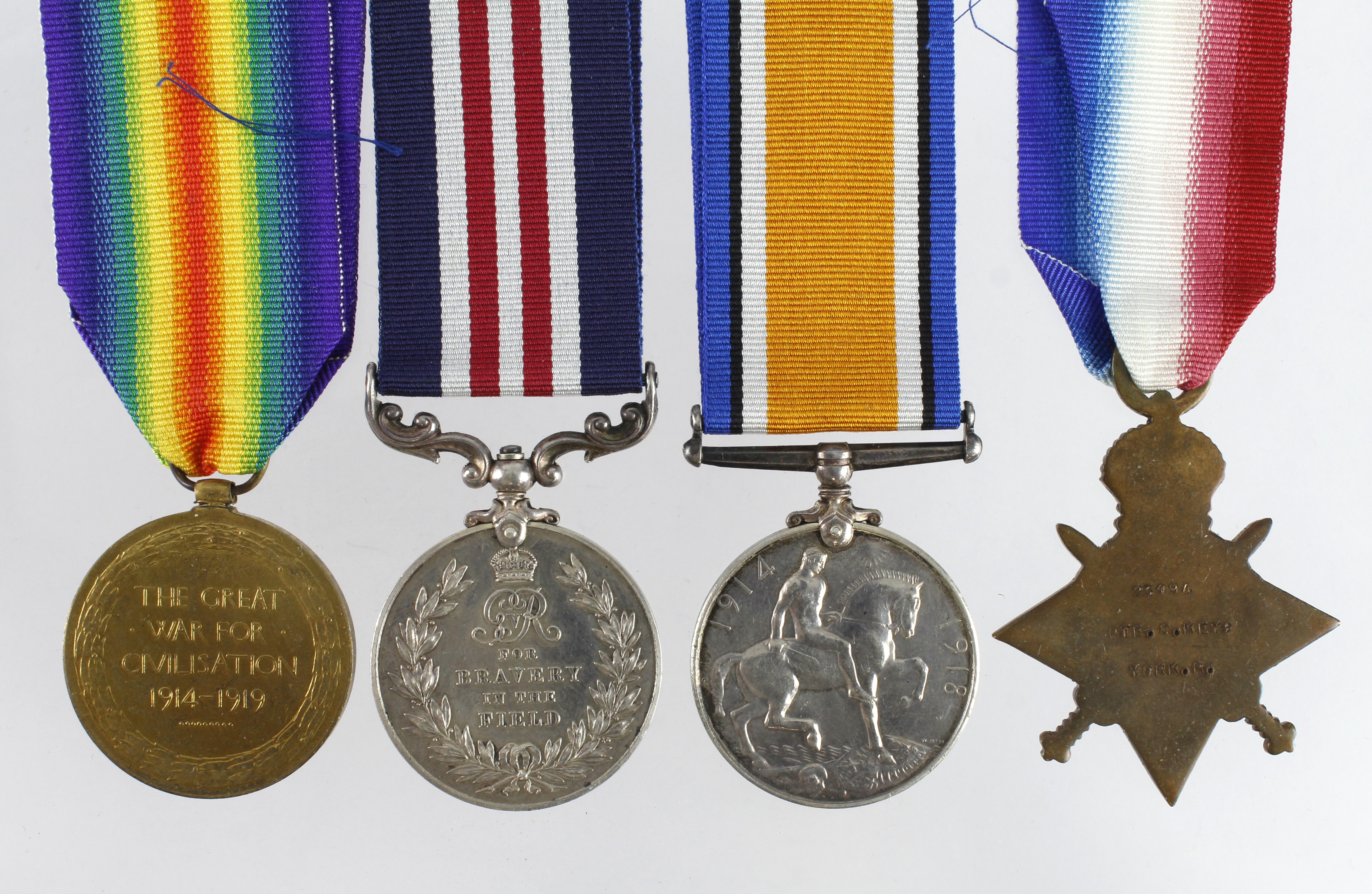 Military Medal GV and 1915 Star Trio (34488 Pte C Key 5/W.Riding Regt) to France 27/10/15. MM L/G - Bild 2 aus 2