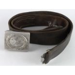 German Luftwaffe leather belt and buckle (de-nazified) maker marked 'N & H'. A/f