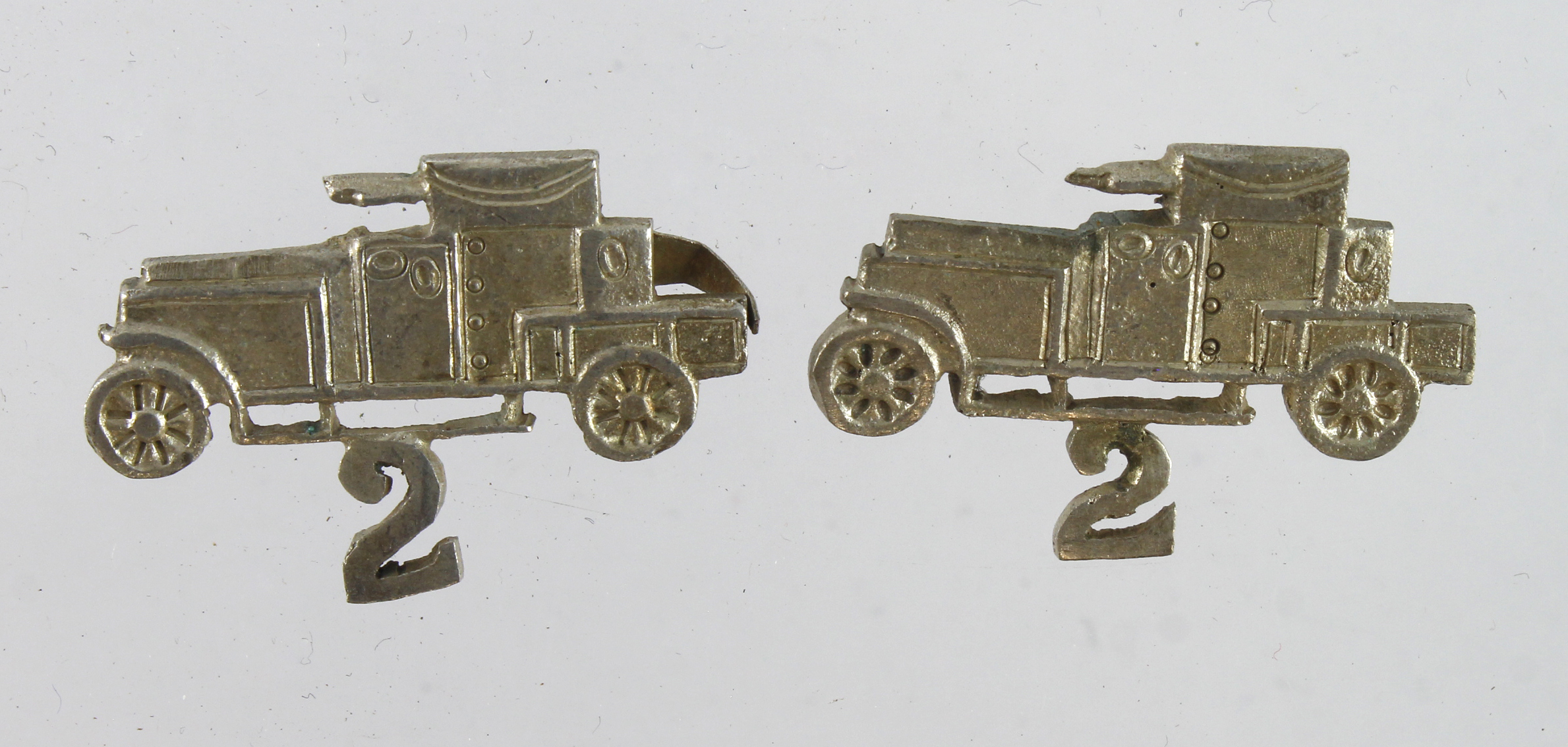 Collar dogs, 2nd light armoured motor car battery, white metal, locally made.