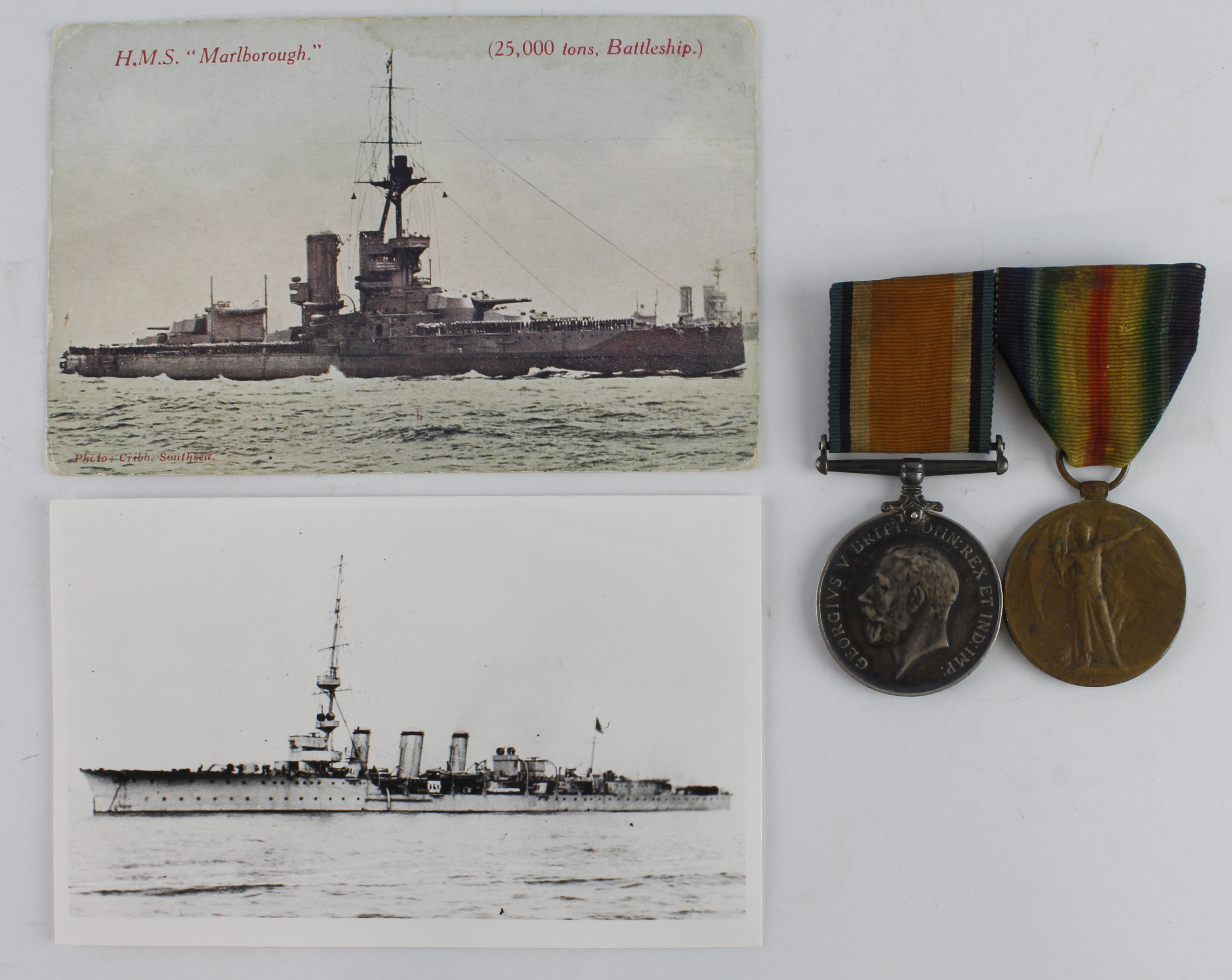 BWM & Victory Medal (J.90845 F C Coleman Boy.2.RN) Born West Ham, London. With copied research (2)