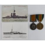 BWM & Victory Medal (J.90845 F C Coleman Boy.2.RN) Born West Ham, London. With copied research (2)