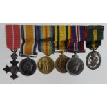 Minature Medal group mounted as worn - OBE (mily), BWM & Victory Medal + MID, Territorial War Medal,