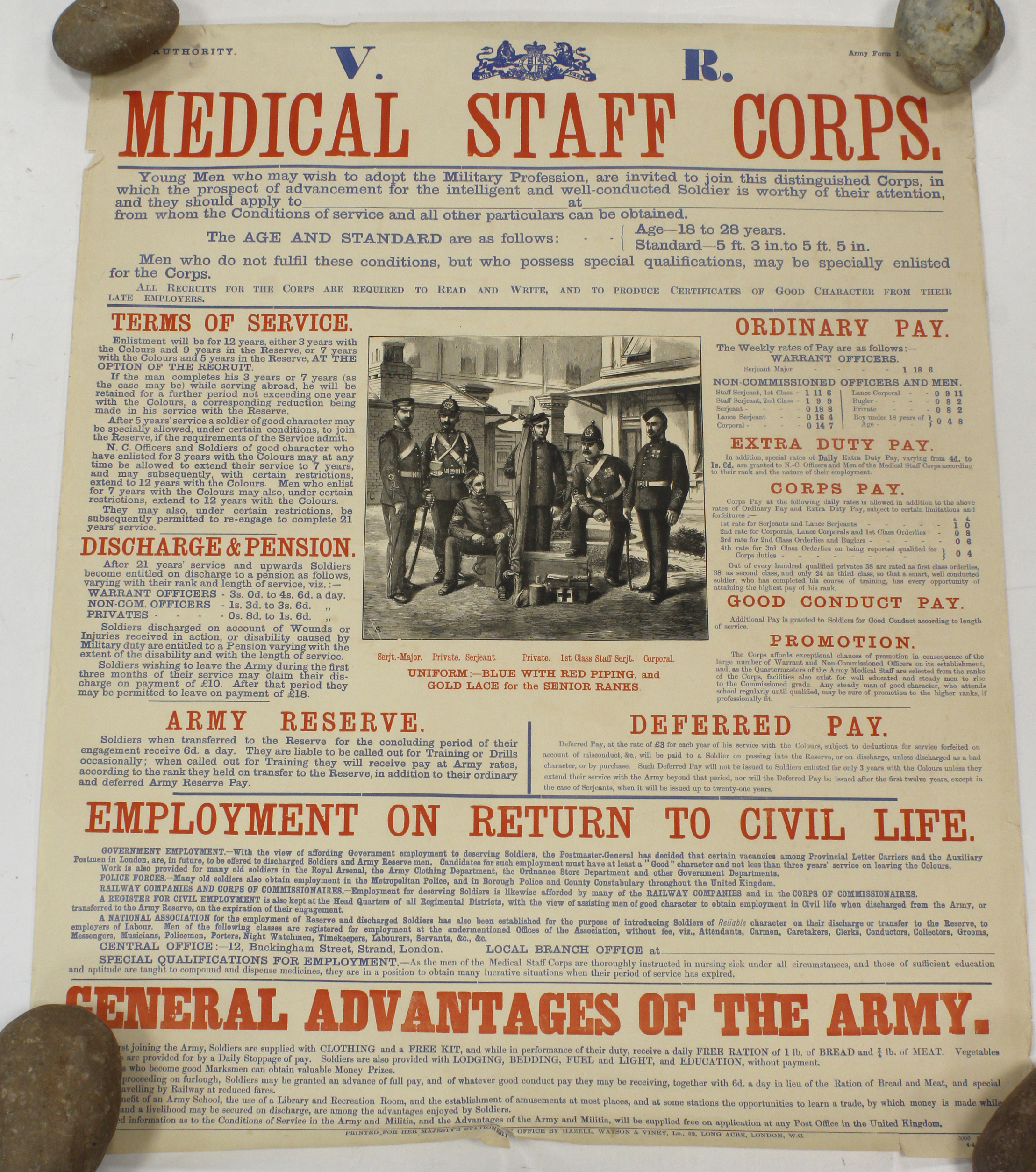 British Army Victorian original recruiting poster, The Medical Staff Corps (pre RAMC), March 1896,