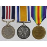 Military Medal GV, BWM & Victory Medal for 20874 Sjt F W Button 18/Bn Lancashire Fus. L/G 17/6/