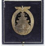German Kriegsmarine High Seas Fleet War badge unmarked in case.