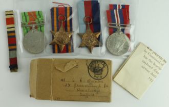 WW2 group 1939-45 Star, Burma Star, Defence & War Meda, box addressed 'Mr A C Quinton RA of