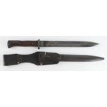 Imperial German M1884/98 knife bayonet in its steel scabbard with leather frog, made in 1887, W K