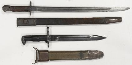 WW1 SMLE Bayonet with scabbard by Wilkinson, plus WW2 Garand Bayonet maker marked 'OL' and dated