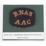 Cloth Badge: RNAS / AAC - Royal Naval Air Service / Anti-Aircraft Corps WW1 embroidered felt arm